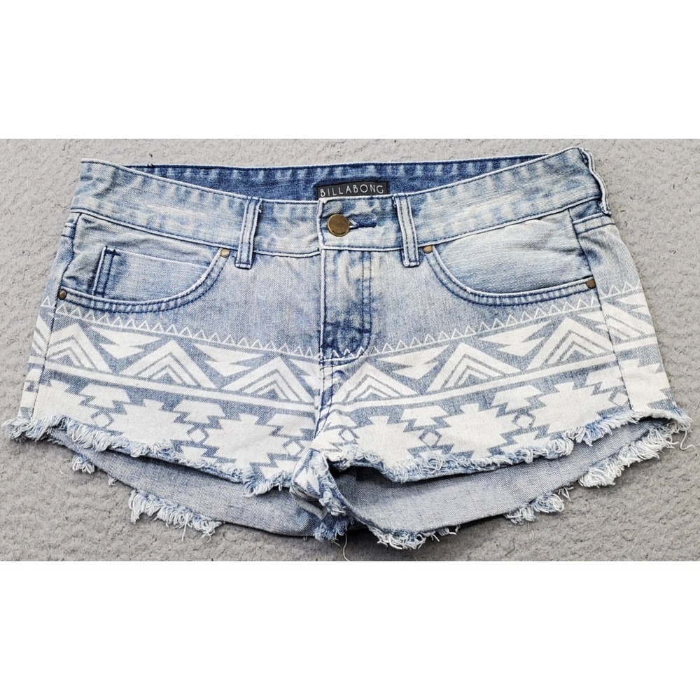 Billabong Laneway Cut-Off Shorts Womens 28 Blue Denim Tribal Aztec Frayed Hem